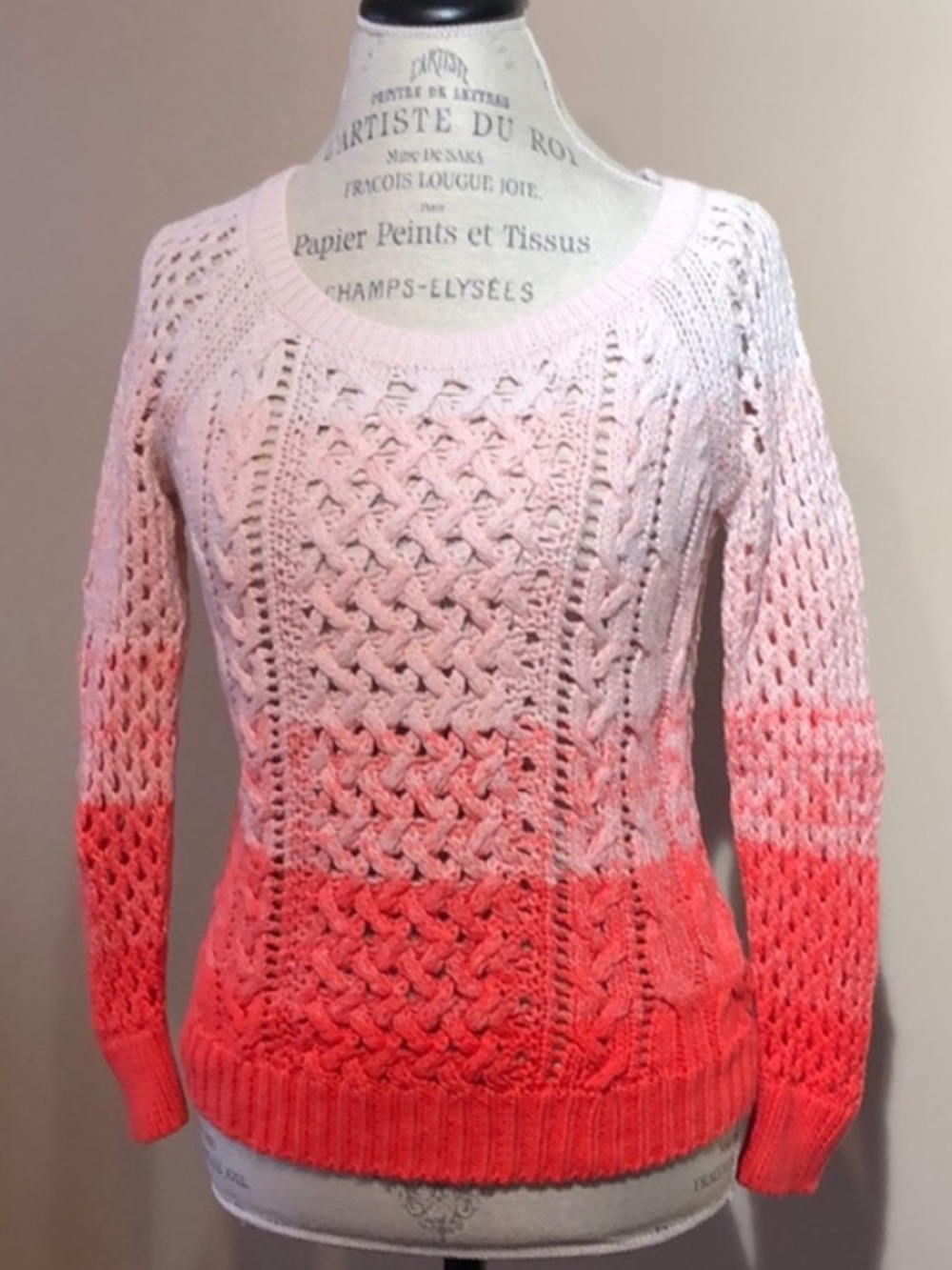 Crochet Sweater, Scoop Neck, American Eagle, Cream & Orange (Size xs)